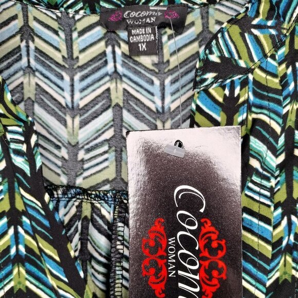NWT Cocomo Plus Size 1X Multicolor Pintuck Short Fluttered Sleeve Top - Picture 4 of 4